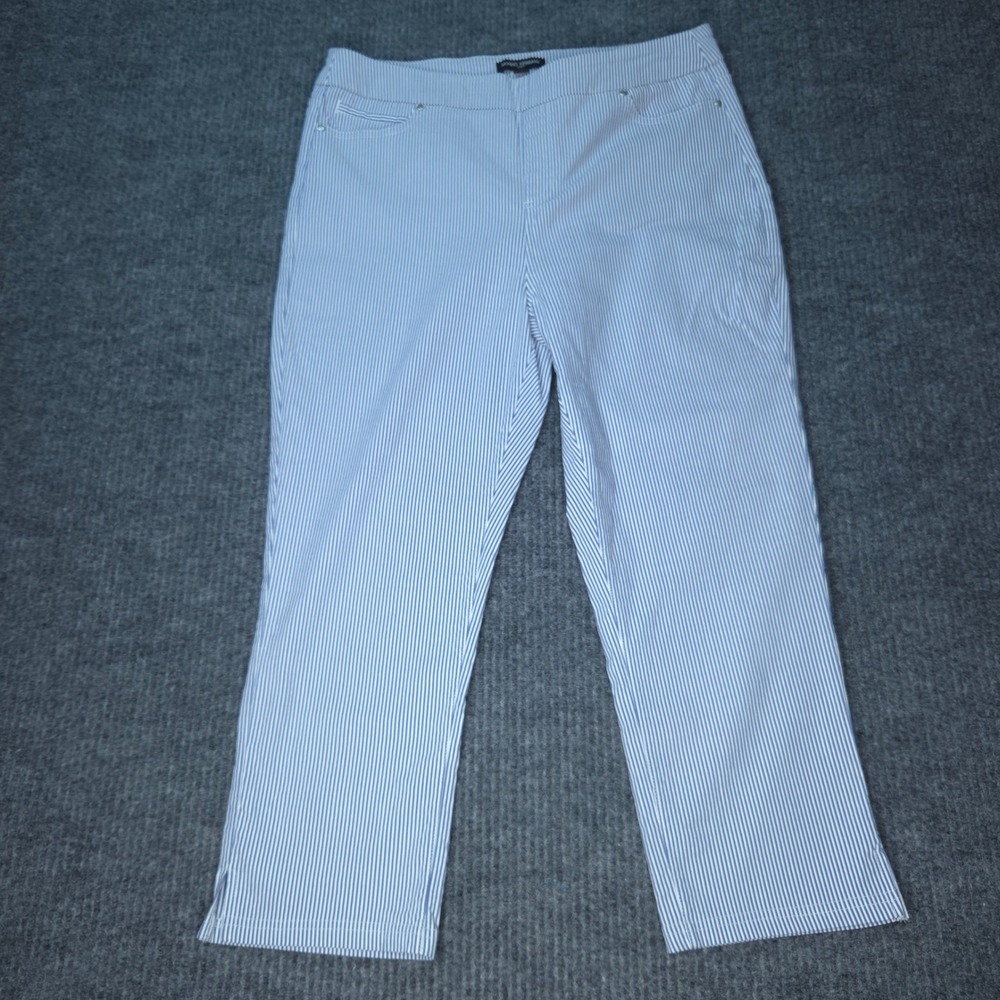Mario Serrani Italy Pants Women Large Blue White Pinstripe Capri Coastal Preppy